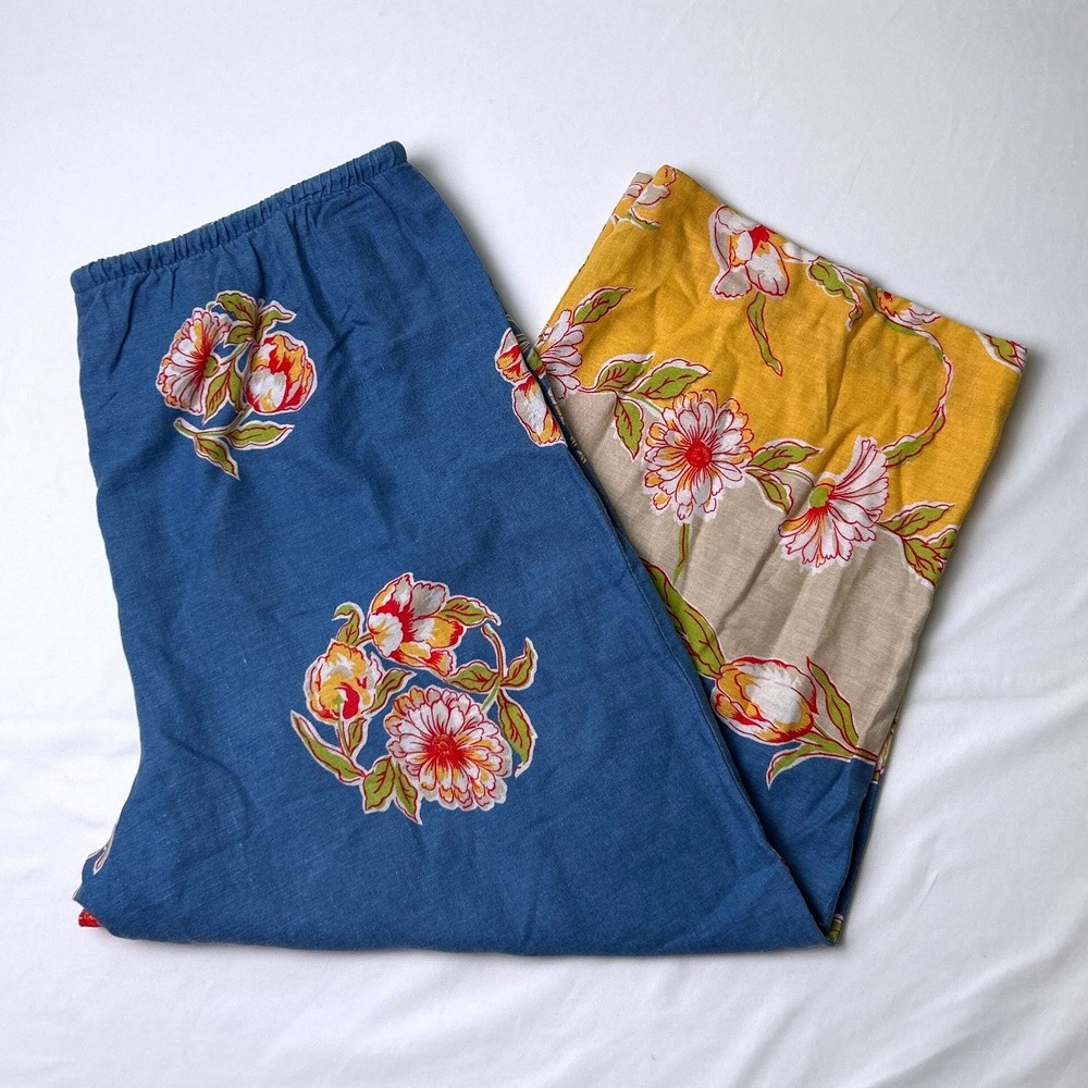 Hearts of Palm Womens Floral Linen Blend Wide Leg Pants Size 16 Blue Yellow